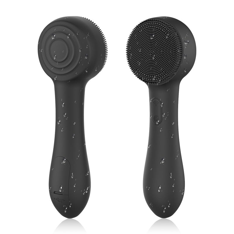 Facial Cleansing Brush Silicone Face Scrubber Waterproof Rechargeable Exfoliator Massage Device for Men  Women Deep Pore Cleansing Exfoliating Removing Blackhead Electric Face Scrub Brush Black